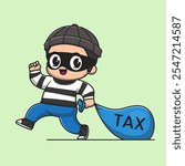 Cute Thief Steal Tax Bag Cartoon Vector Icon Illustration. 
People Finance Icon Concept Isolated Premium Vector. Flat 
Cartoon Style 