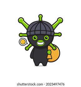 Cute thief virus steal money cartoon icon illustration. Design isolated flat cartoon style