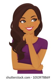 Cute thinking woman looking away isolated vector illustration