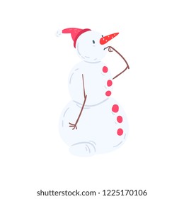 Cute thoughtful snowman character, Christmas and New Year holidays decoration element vector Illustration on a white background