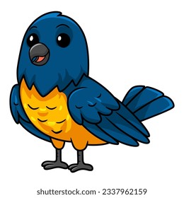Cute thraupidae black and gold tanager bird cartoon