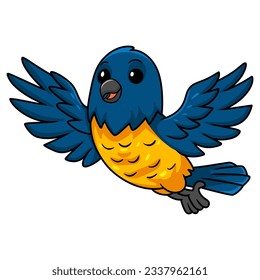 Cute thraupidae black and gold tanager bird cartoon