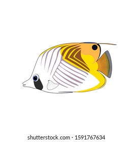 Cute threadfin butterflyfish cartoon isolated on white background