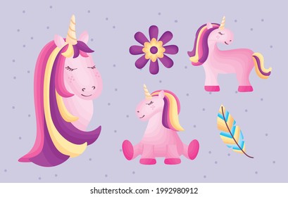 lindos personajes de unicornios de tres bebés
