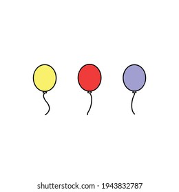 Cute three balloon Illustration. red, yellow, blue balloon. party decoration. wallpaper. pattern. modern simple vector icon, flat graphic symbol in trendy flat design style.