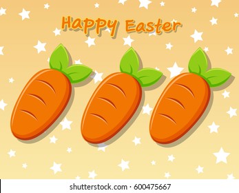 Cute three carrots for Easter day on color star background