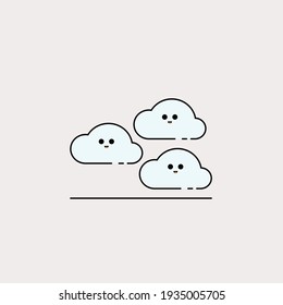 Cute three clouds Illustration, happy face icon. Simple modern weather vector icon, flat graphic symbol in trendy flat design style.