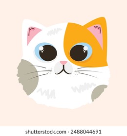 Cute three color cat head face icon flat