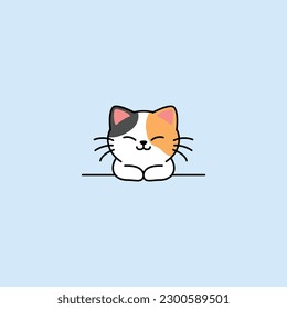 Cute three color cat smiling cartoon, vector illustration