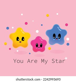 cute three color star character Greeting card