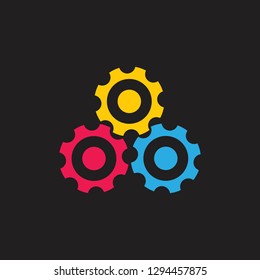 cute three colorful cog dots machine symbol logo vector