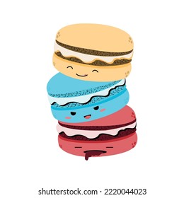 Cute drei bunter Macarons Cartoon-Vektorgrafik