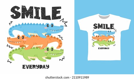 Cute three crocodile tee design concept