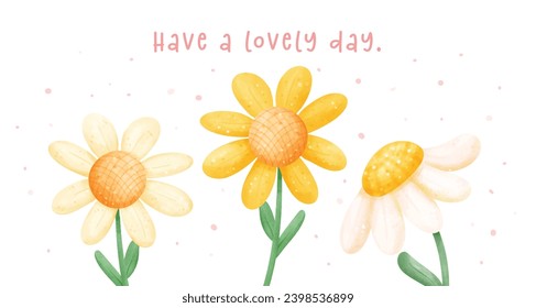 Cute three daisy flowers watercolor banner hand drawing illustration vector