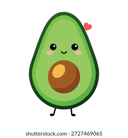 Carácter tridimensional lindo del aguacate con la cara feliz y la fosa en forma de corazón en el fondo blanco