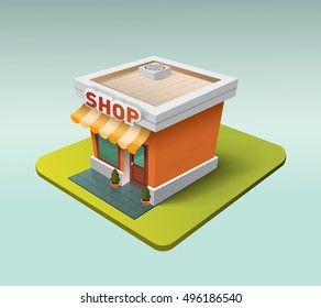 Icono de tienda de dibujos animados en tres dimensiones