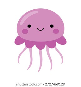 Medusa tridimensional linda con la expresión feliz que flota suavemente en la ilustración del fondo blanco