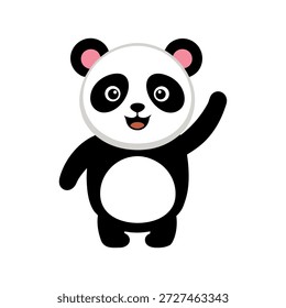 Panda tridimensional lindo que agita alegremente aislado en el fondo blanco limpio