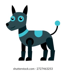Cão robô tridimensional bonito com orelhas de antena e olhos brilhantes isolados no branco