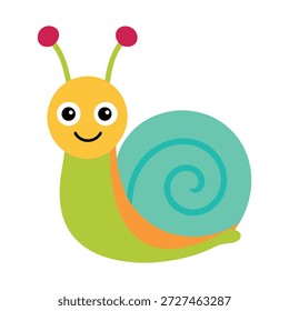Caracol tridimensional lindo con la cáscara colorida que sonríe aislada en el fondo blanco limpio