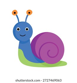 Caracol tridimensional bonito com casca colorida sorrindo adoravelmente na ilustração de fundo branco