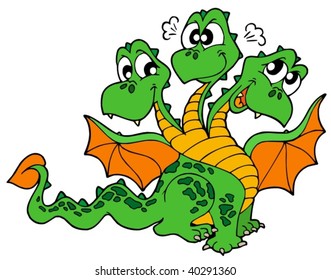Cute three headed dragon - vector illustration.