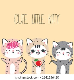 cute three little cats doodle vector