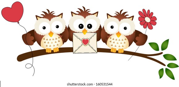 Cute Three Love Owls