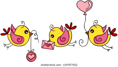 Cute three love yellow birds
