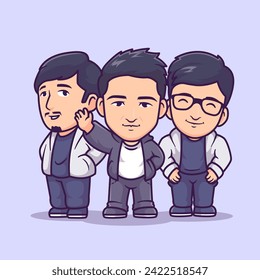 Cute Three Man Standing Cartoon Vector Icon Illustration.
People Music Icon Concept Isolated Premium Vector. Flat
Cartoon Style