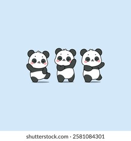 Cute three pandas dancing cartoon, vector illustration