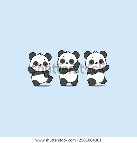 Cute three pandas dancing cartoon, vector illustration