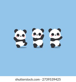 Cute three pandas dancing flat design style, vector illustration