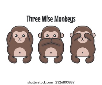 CUTE THREE WISE MONKEYS CARTOON VECTOR