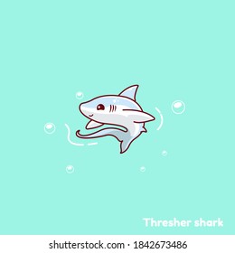 Cute thresher shark illustration and bubbles.