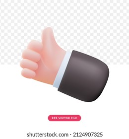 Cute Thumb Up 3d. Vector Cartoon Render Style. Hand Icon