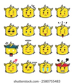 a cute thunder elemental mascot emoticon set