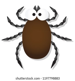 Cute Tick with googly eyes, vector Illustration