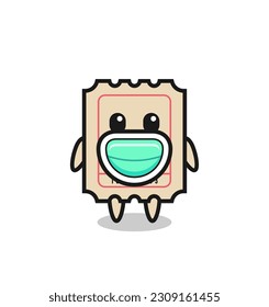 cute ticket cartoon wearing a mask , cute style design for t shirt, sticker, logo element