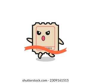 cute ticket illustration is reaching the finish , cute style design for t shirt, sticker, logo element