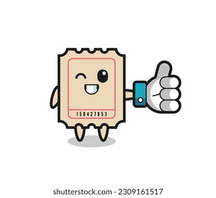 cute ticket with social media thumbs up symbol , cute style design for t shirt, sticker, logo element