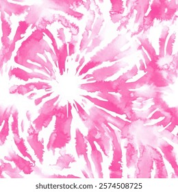 Cute tie dye pink florals watercolor seamless pattern on white background. Flower vector illustration. Watercolor print in rustic vintage style, textile or wallpapers.