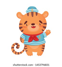 Cute tig sailor. Vector illustration on white background.