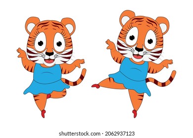 cute tiger animal cartoon ballerina