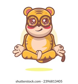 cute tiger animal character mascot with yoga meditation pose isolated cartoon