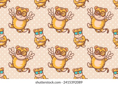 cute tiger animal character seamless pattern vector illustration