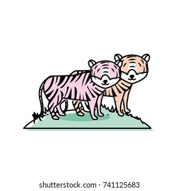 cute tiger animal couple together