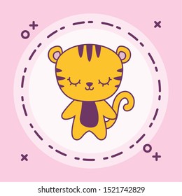 cute tiger animal with frame circular vector illustration design