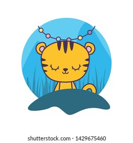 cute tiger animal with garlands hanging