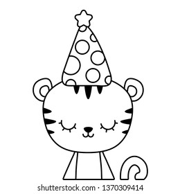 cute tiger animal with hat party